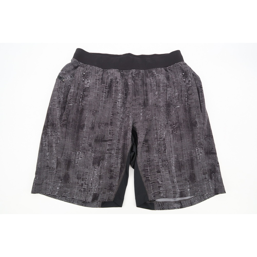 Lululemon THE Shorts Mens Medium Black Gray Athletic Drawstring Unlined‎ LM7Y50S